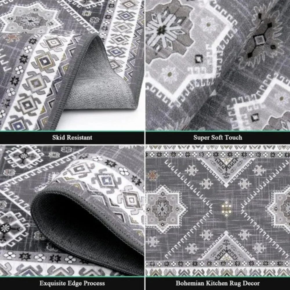 New 3-Piece Boho Kitchen Rug Set, Washable Non-Slip Mats & Runner for Floor Déco